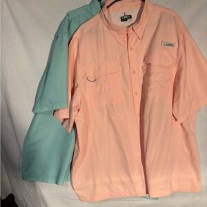 Men's Peach and Green Casual Button Down Vented outdoors Shirts